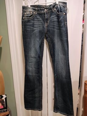 Miss Me Dark Blue Bootcut Jeans with Contrast Stitching